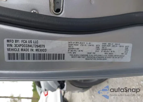 2020 Dodge Journey Crossroad z USA, uszkodzony, nr VIN 3C4PDCGB4LT264079